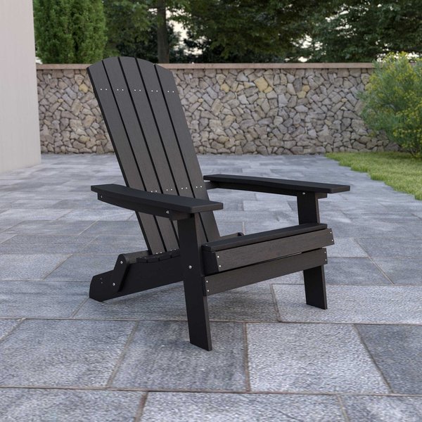 Flash Furniture All-Weather Folding Adirondack Chair in Black JJ-C14505-BLK-GG